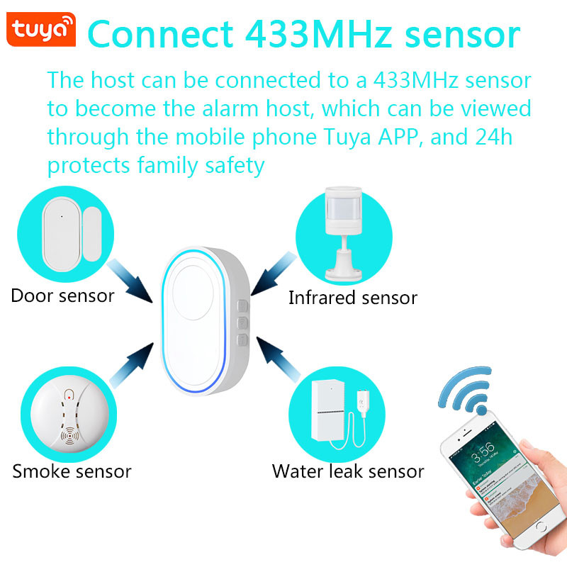 Sistem de alarmă de securitate Tuya Wifi Smart Home 433MHz Frecvență EV1527 Codare Sonerie fără fir Nivel 5 Volum 58 Kit de tonuri de apel