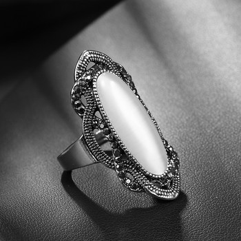 Kinel Κορυφαίας ποιότητας Bohemian Μαύρη Πέτρα Δαχτυλίδι Ασημί Χρώμα Μωσαϊκό AAA Γκρι Κρύσταλλο Μεγάλα Οβάλ Δαχτυλίδια για Γυναικεία Vintage κοσμήματα