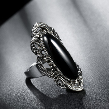 Kinel Най-висококачествен бохемски пръстен с черен камък, сребърна цветна мозайка AAA сив кристал, големи овални пръстени за жени, ретро бижута