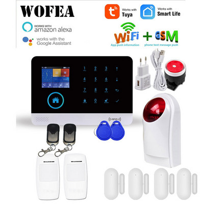 WOFEA vezeték nélküli Tuya APP SIM GSM otthoni RFID betörésbiztonsági LCD érintőbillentyűzet WIFI GSM riasztórendszer érzékelőkészlet orosz, spanyol
