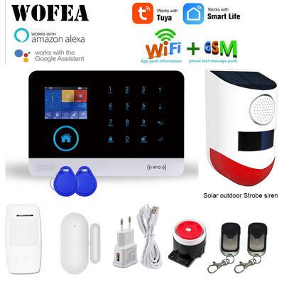 WOFEA vezeték nélküli Tuya APP SIM GSM otthoni RFID betörésbiztonsági LCD érintőbillentyűzet WIFI GSM riasztórendszer érzékelőkészlet orosz, spanyol