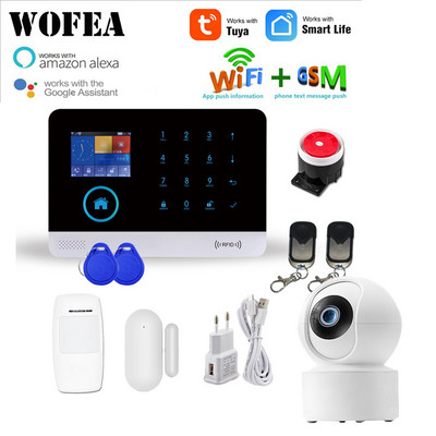 WOFEA vezeték nélküli Tuya APP SIM GSM otthoni RFID betörésbiztonsági LCD érintőbillentyűzet WIFI GSM riasztórendszer érzékelőkészlet orosz, spanyol