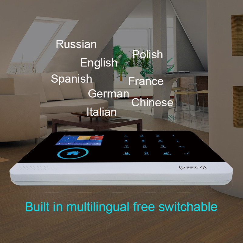 WOFEA vezeték nélküli Tuya APP SIM GSM otthoni RFID betörésbiztonsági LCD érintőbillentyűzet WIFI GSM riasztórendszer érzékelőkészlet orosz, spanyol