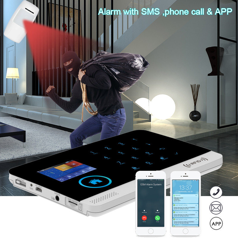 WOFEA vezeték nélküli Tuya APP SIM GSM otthoni RFID betörésbiztonsági LCD érintőbillentyűzet WIFI GSM riasztórendszer érzékelőkészlet orosz, spanyol
