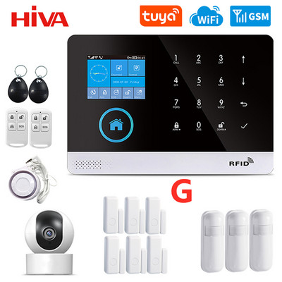 Belaidė WIFI GSM namų apsaugos signalizacijos sistema su Tuya Smart Life APP PIR judesio jutiklio IP kamera, suderinama su Alexa ir Google