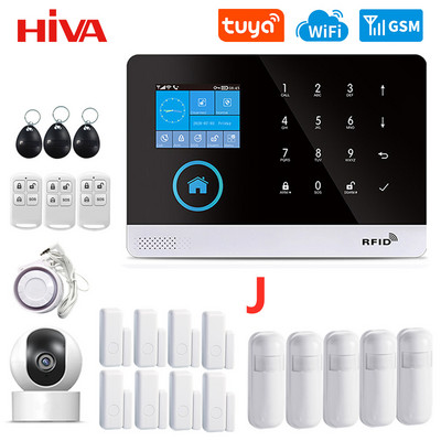 Belaidė WIFI GSM namų apsaugos signalizacijos sistema su Tuya Smart Life APP PIR judesio jutiklio IP kamera, suderinama su Alexa ir Google