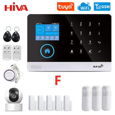 Belaidė WIFI GSM namų apsaugos signalizacijos sistema su Tuya Smart Life APP PIR judesio jutiklio IP kamera, suderinama su Alexa ir Google