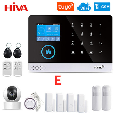 Belaidė WIFI GSM namų apsaugos signalizacijos sistema su Tuya Smart Life APP PIR judesio jutiklio IP kamera, suderinama su Alexa ir Google