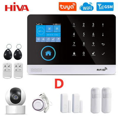 Belaidė WIFI GSM namų apsaugos signalizacijos sistema su Tuya Smart Life APP PIR judesio jutiklio IP kamera, suderinama su Alexa ir Google