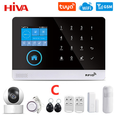 Belaidė WIFI GSM namų apsaugos signalizacijos sistema su Tuya Smart Life APP PIR judesio jutiklio IP kamera, suderinama su Alexa ir Google