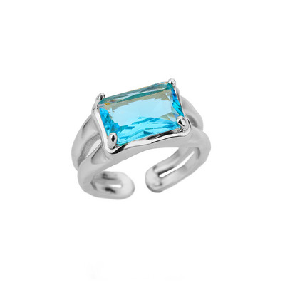 Пръстен със син кубичен циркон и камък за жени от неръждаема стомана с квадратна геометрия Пръстен за пръсти Парти аксесоари Бижута Bijoux Femme