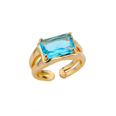 Пръстен със син кубичен циркон и камък за жени от неръждаема стомана с квадратна геометрия Пръстен за пръсти Парти аксесоари Бижута Bijoux Femme