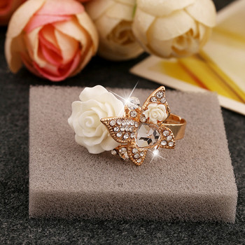 Πολύχρωμο ρητίνη ροζ λουλούδι δαχτυλίδι που ανοίγει με δυνατότητα αλλαγής μεγέθους γοτθικό κρύσταλλο δαχτυλίδι γάμου αρραβώνων Vintage κοσμήματα για γυναίκες