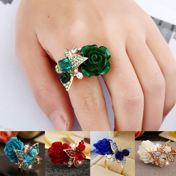 Πολύχρωμο ρητίνη ροζ λουλούδι δαχτυλίδι που ανοίγει με δυνατότητα αλλαγής μεγέθους γοτθικό κρύσταλλο δαχτυλίδι γάμου αρραβώνων Vintage κοσμήματα για γυναίκες