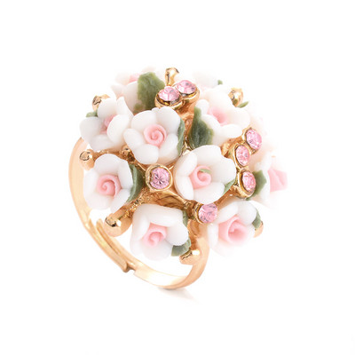 Пръстен от цветна смола, розово цвете, отварящ се готически кристален пръстен с възможност за промяна на размера, сватбено годежно парти, ретро бижута за жени