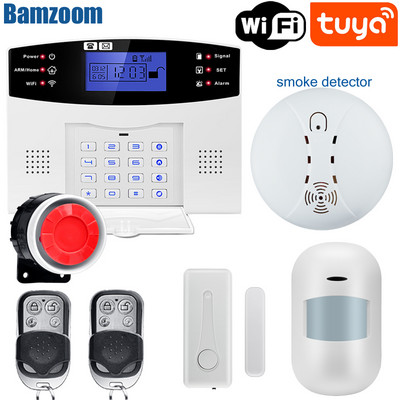 Tuya Smart WIFI GSM apsaugos signalizacijos sistema veikia su Alexa Home Burglar judesio detektoriaus dūmų durų lango jutiklio IP kamera
