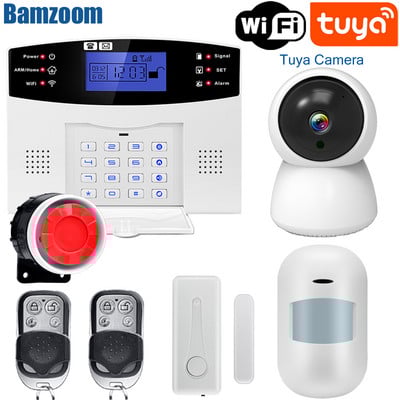 Tuya Smart WIFI GSM apsaugos signalizacijos sistema veikia su Alexa Home Burglar judesio detektoriaus dūmų durų lango jutiklio IP kamera