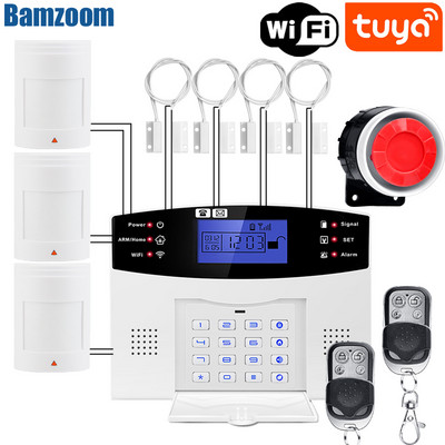 Tuya Smart WIFI GSM apsaugos signalizacijos sistema veikia su Alexa Home Burglar judesio detektoriaus dūmų durų lango jutiklio IP kamera