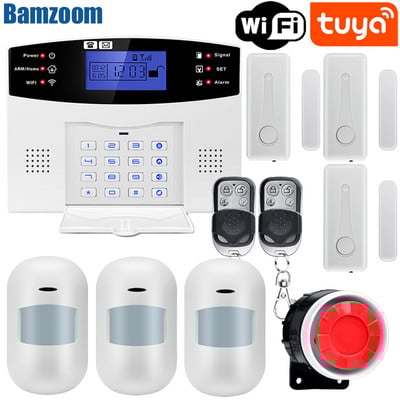 Tuya Smart WIFI GSM apsaugos signalizacijos sistema veikia su Alexa Home Burglar judesio detektoriaus dūmų durų lango jutiklio IP kamera