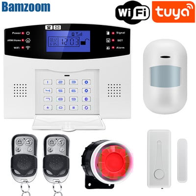 Tuya Smart WIFI GSM apsaugos signalizacijos sistema veikia su Alexa Home Burglar judesio detektoriaus dūmų durų lango jutiklio IP kamera