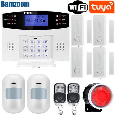Tuya Smart WIFI GSM apsaugos signalizacijos sistema veikia su Alexa Home Burglar judesio detektoriaus dūmų durų lango jutiklio IP kamera