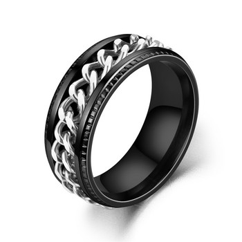 Χαλαρωτικό δαχτυλίδι για άνδρες Spinner Fidgets Δαχτυλίδι από ανοξείδωτο ατσάλι ελεύθερα περιστρεφόμενο δαχτυλίδι με αλυσίδα Anillos De Hombre