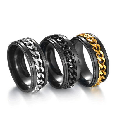 Inel de relaxare pentru anxietate pentru bărbați Spinner Fidgets Inele din oțel inoxidabil care se rotește liber Accesorii pentru inel de articulație cu lanț Anillos De Hombre