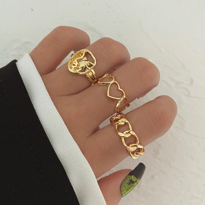 IPARAM vintage auksinės spalvos širdies geometrinis midi sąnarių žiedų rinkinys moterims Minimalistinis metalinis atidaromas žiedas su 2021 m. papuošalų dovana