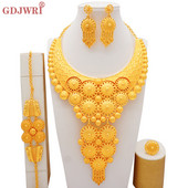 Dubaijas zelta krāsas lielas greznas 4 gab Āfrikas juvelierizstrādājumu kaklarotu komplekti sievietēm līgavu kāzu komplekti 2022. gada tendencēm