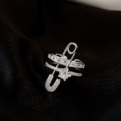 LIVVY Inele reglabile cu zirconiu, cu două etaje, de culoare argintie, pentru femei, cu design unic, accesorii de petrecere, bijuterii, cadouri