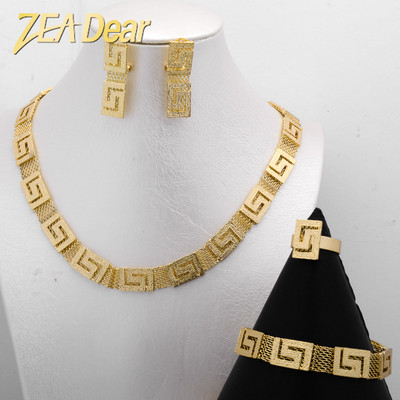Zeadear Jewelry Dubai arany színű ékszer készletek nyaklánc karkötő gyűrű fülbevaló nigériai esküvő Női divat ékszer készlet