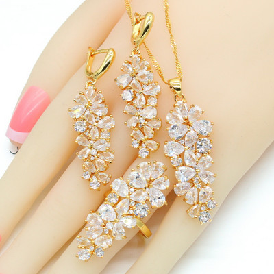 2021 m. nauji kelių spalvų cirkonio aukso spalvos papuošalų rinkiniai moterims, auskarai, karoliai, pakabukai, žiedai, dovanų dėžutė