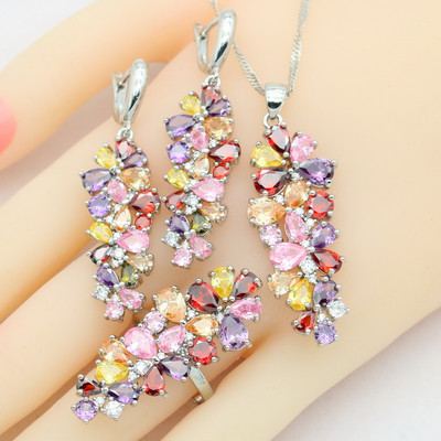 2021 m. nauji kelių spalvų cirkonio aukso spalvos papuošalų rinkiniai moterims, auskarai, karoliai, pakabukai, žiedai, dovanų dėžutė