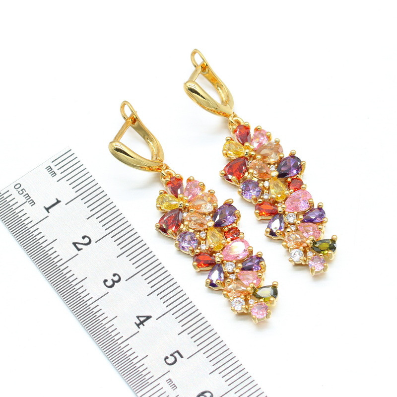 2021 m. nauji kelių spalvų cirkonio aukso spalvos papuošalų rinkiniai moterims, auskarai, karoliai, pakabukai, žiedai, dovanų dėžutė