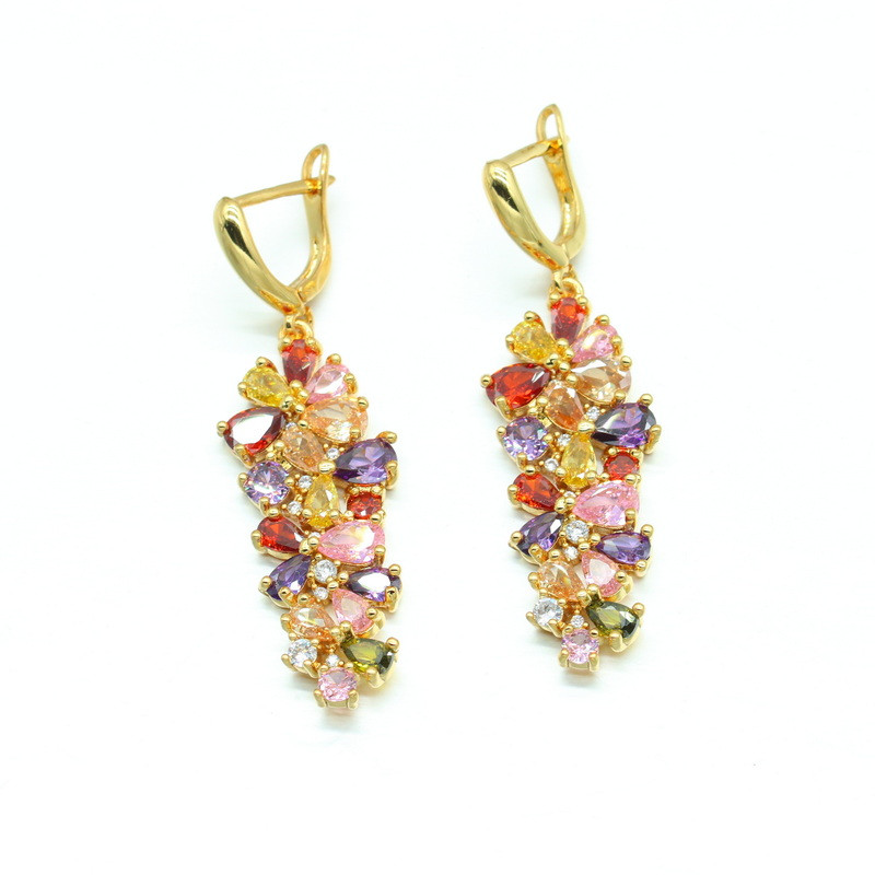 2021 m. nauji kelių spalvų cirkonio aukso spalvos papuošalų rinkiniai moterims, auskarai, karoliai, pakabukai, žiedai, dovanų dėžutė