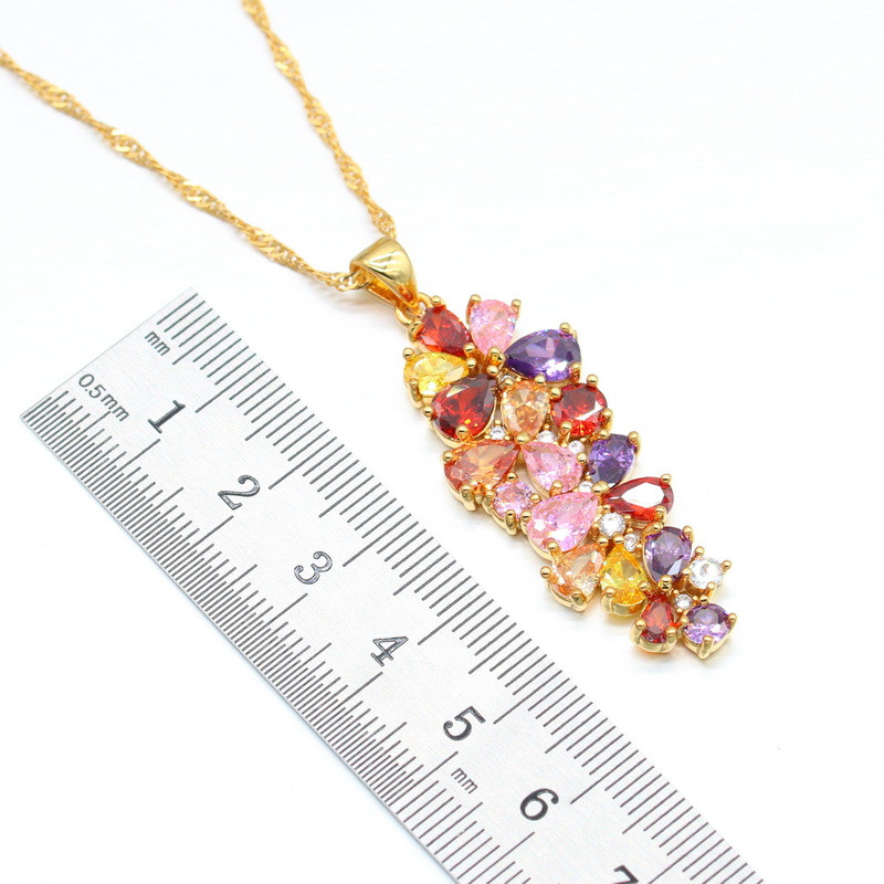 2021 m. nauji kelių spalvų cirkonio aukso spalvos papuošalų rinkiniai moterims, auskarai, karoliai, pakabukai, žiedai, dovanų dėžutė