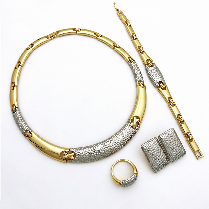 Naujas itališkų paauksuotų papuošalų rinkinys iš 4 Dubajaus madingų karolių auskarų žiedų apyrankių rinkinys moterims nuotakos vestuvių vakarėliui