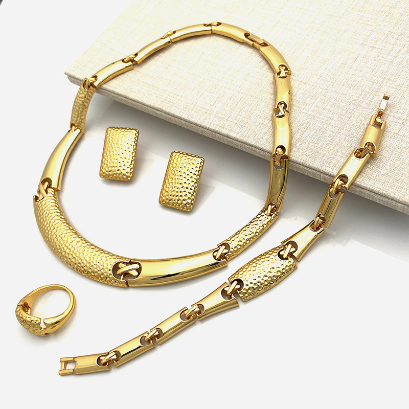 Naujas itališkų paauksuotų papuošalų rinkinys iš 4 Dubajaus madingų karolių auskarų žiedų apyrankių rinkinys moterims nuotakos vestuvių vakarėliui