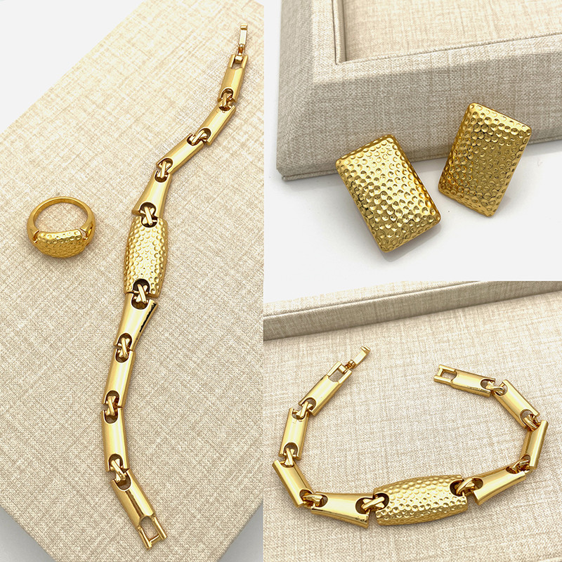 Naujas itališkų paauksuotų papuošalų rinkinys iš 4 Dubajaus madingų karolių auskarų žiedų apyrankių rinkinys moterims nuotakos vestuvių vakarėliui