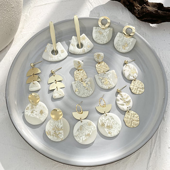 AENSOA Ръчно изработени обеци от полимерна глина с текстура от бял мрамор за жени Златен цвят Метални геометрични глинени обеци с капки Бижута 2022