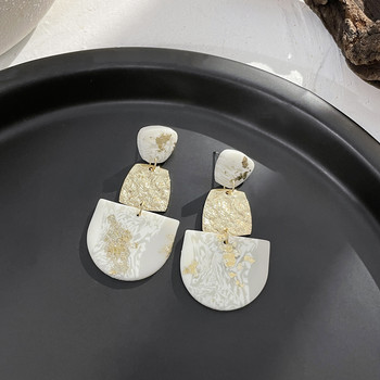 AENSOA Ръчно изработени обеци от полимерна глина с текстура от бял мрамор за жени Златен цвят Метални геометрични глинени обеци с капки Бижута 2022