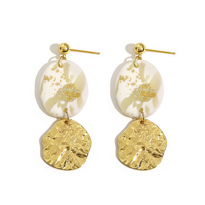 AENSOA Ръчно изработени обеци от полимерна глина с текстура от бял мрамор за жени Златен цвят Метални геометрични глинени обеци с капки Бижута 2022