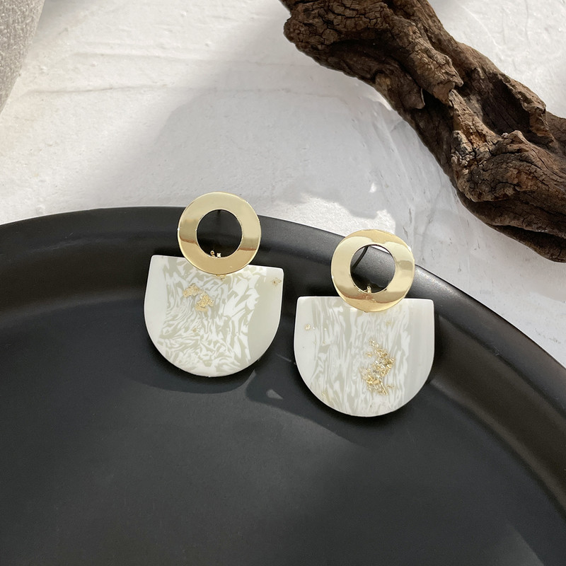 AENSOA Ръчно изработени обеци от полимерна глина с текстура от бял мрамор за жени Златен цвят Метални геометрични глинени обеци с капки Бижута 2022