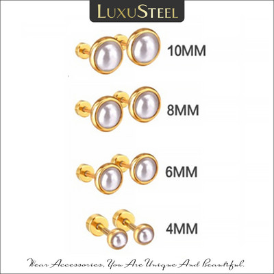 LUXUSTEEL Μοντέρνα απομιμήσεις μαργαριταρένια σκουλαρίκια για γυναίκες από ανοξείδωτο ατσάλι με βιδωτό σκουλαρίκια με καρφιά γεωμετρικά κοσμήματα γάμου