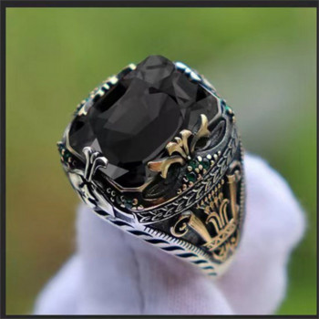 Ретро ръчно изработени турски пръстени с печат за мъже Древен сребърен резбован пръстен с мистична цирконова инкрустация Нов пънк моторен велосипедист пръстен
