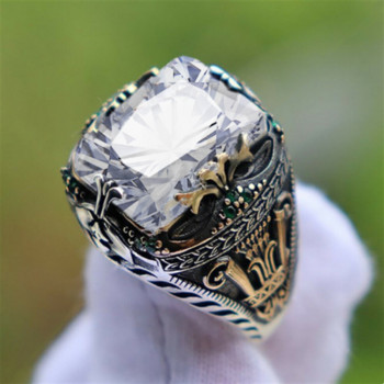 Ретро ръчно изработени турски пръстени с печат за мъже Древен сребърен резбован пръстен с мистична цирконова инкрустация Нов пънк моторен велосипедист пръстен