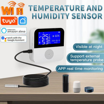 ANGUS Smart Home Wifi Сензор за температура и влажност Домашен асистент 2,9-инчов LCD дисплей поддържа външна линия за отчитане на температурата