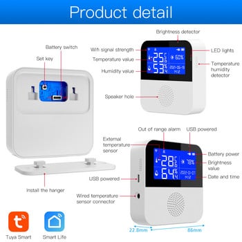 ANGUS Smart Home Wifi Temperature Humidity Sensor Home Assistant Οθόνη LCD 2,9 ιντσών υποστηρίζει εξωτερική γραμμή ανίχνευσης θερμοκρασίας