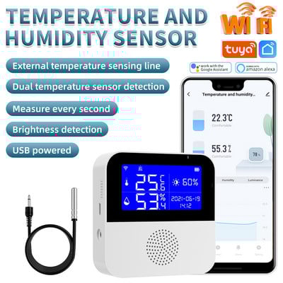 ANGUS Smart Home Wifi temperatūras mitruma sensors Home Assistant 2,9 collu LCD displejs atbalsta ārējo temperatūras sensoru līniju