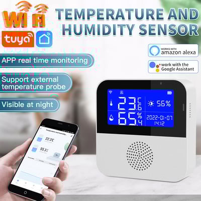 ANGUS Smart Home Wifi temperatūras mitruma sensors Home Assistant 2,9 collu LCD displejs atbalsta ārējo temperatūras sensoru līniju